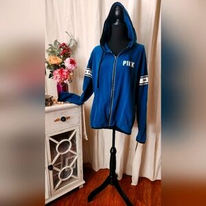 PINK Zip-Up Hoodie Sweatshirt Teal Blue Size Large